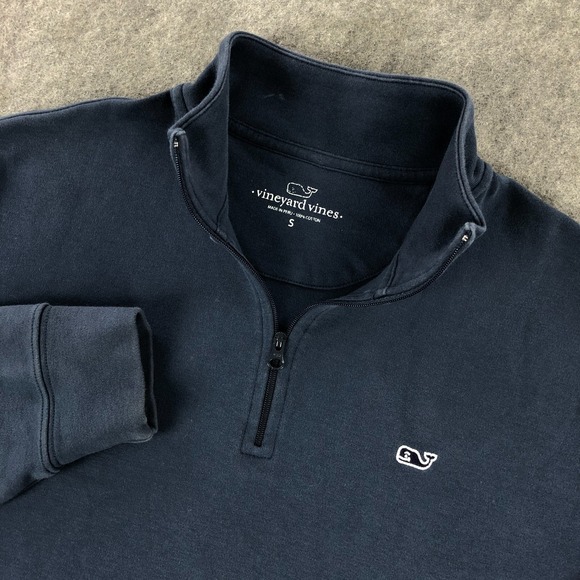 Vineyard Vines Mens Pullover Small Navy Blue 1/4 Zip Long Sleeve Sweater Cotton - Picture 1 of 10